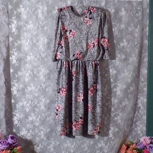 Vintage 80s Dress1980s Floral Secretary Corpcore Grannycore Retro Glam Size XL